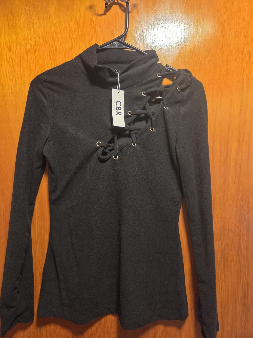 CBR Black Lace-Up Long Sleeve Top